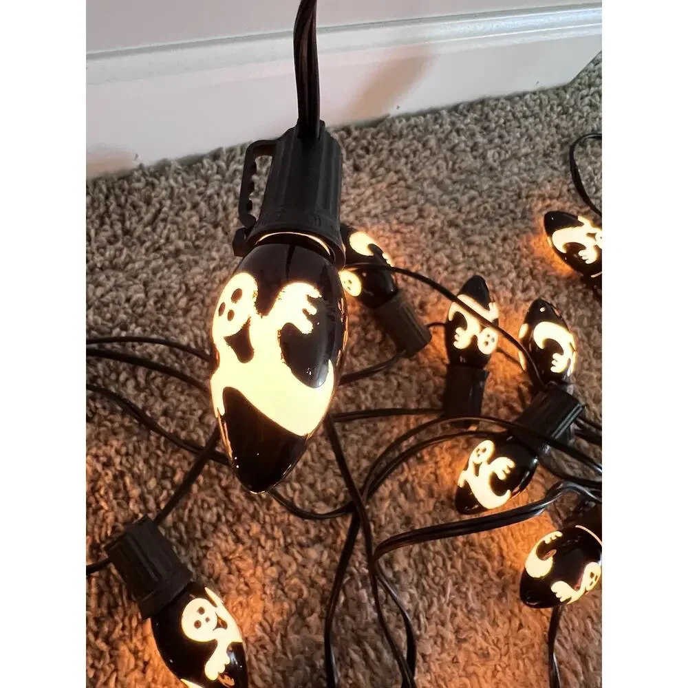 Vintage Halloween 25 Bulb Novelty Lights Ghosts Patio Outdoor 24Ft WORKS